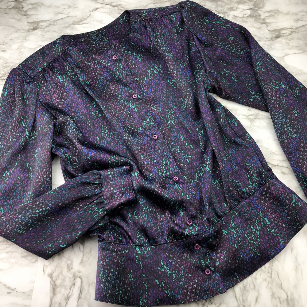 Vintage 80s Purple Snakeskin Unique Satin Blouse